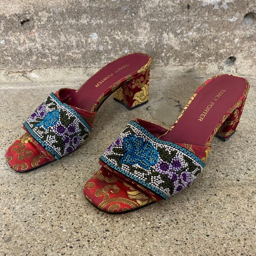 Chic Embroidered Open Toe Mules (Y2K)